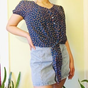 Blue Floral Blouse (L)